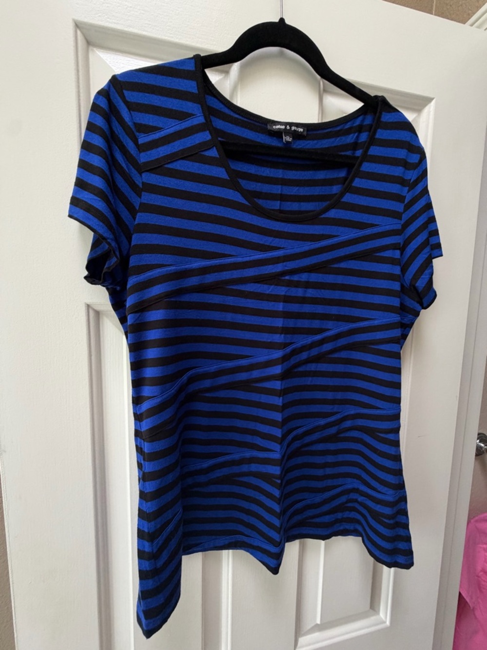 Cable & Gauge Black and Blue Striped Scoop Neck Tee